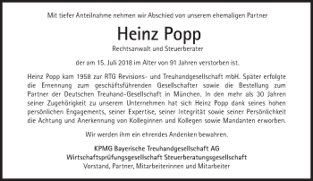 Traueranzeige von Heinz Popp von Süddeutsche Zeitung