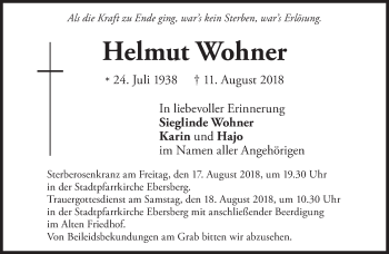 Traueranzeige von Helmut Wohner von Süddeutsche Zeitung