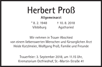 Traueranzeige von Herbert Proß von Süddeutsche Zeitung