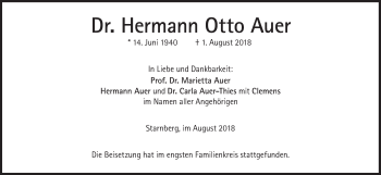 Traueranzeige von Hermann Otto Auer von Süddeutsche Zeitung