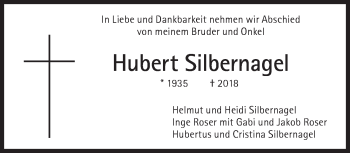 Traueranzeige von Hubert Silbernagel von Süddeutsche Zeitung