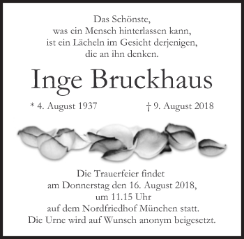 Traueranzeige von Inge Bruckhaus von Süddeutsche Zeitung