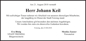 Traueranzeige von Johann Keil von Süddeutsche Zeitung