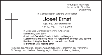 Traueranzeige von Josef Ernst von Süddeutsche Zeitung