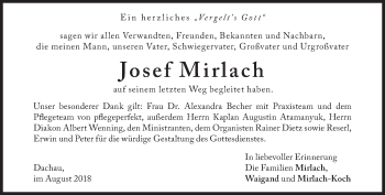 Traueranzeige von Josef Mirlach von Süddeutsche Zeitung