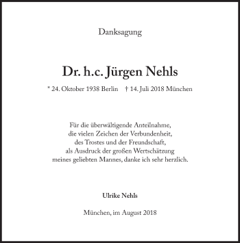 Traueranzeige von Jürgen Nehls von Süddeutsche Zeitung