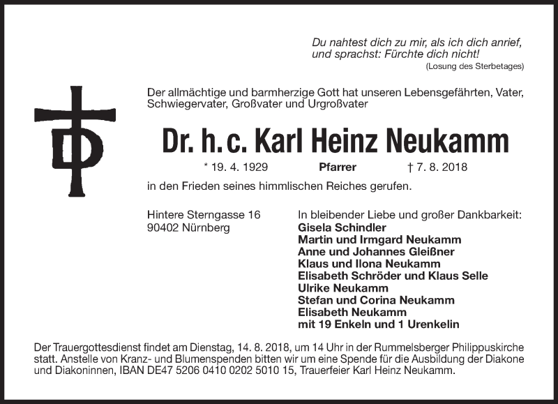  Traueranzeige für Karl Heinz Neukamm vom 11.08.2018 aus Süddeutsche Zeitung