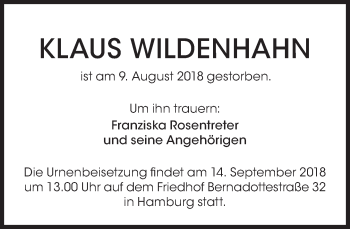 Traueranzeige von Klaus Wildenhahn von Süddeutsche Zeitung