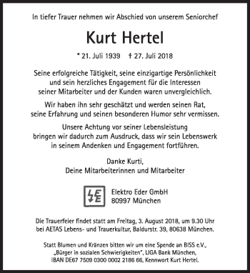 Traueranzeige von Kurt Hertel von Süddeutsche Zeitung