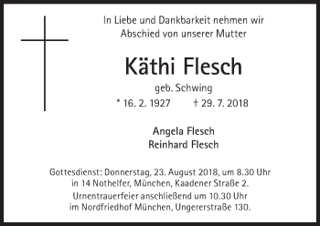 Traueranzeige von Käthi Flesch von Süddeutsche Zeitung