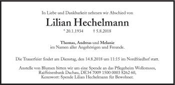 Traueranzeige von Lilian Hechelmann von Süddeutsche Zeitung