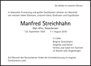 Traueranzeige von Manfred Streichhahn von Süddeutsche Zeitung