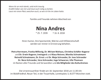 Traueranzeige von Nina Andres von Süddeutsche Zeitung