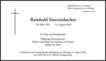 Traueranzeige von Reinhold Sturzenhecker von Süddeutsche Zeitung