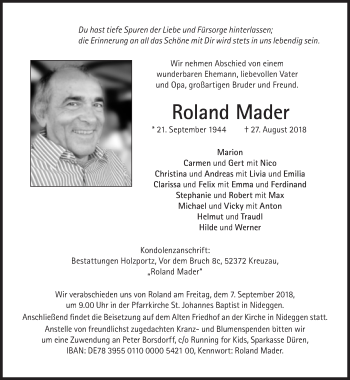 Traueranzeige von Roland Mader von Süddeutsche Zeitung