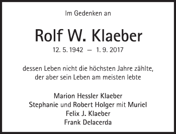 Traueranzeige von Rolf W. Klaeber von Süddeutsche Zeitung