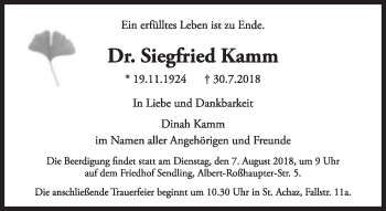 Traueranzeige von Siegfried Kamm von Süddeutsche Zeitung