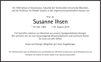Traueranzeige von Susanne Ihsen von Süddeutsche Zeitung