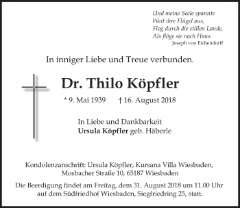 Traueranzeige von Thilo Köpfler von Süddeutsche Zeitung