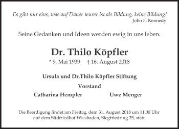 Traueranzeige von Thilo Köpfler von Süddeutsche Zeitung