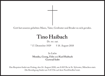 Traueranzeige von Tino Haibach von Süddeutsche Zeitung