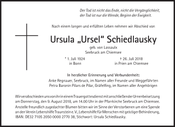 Traueranzeige von Ursula Schiedlausky von Süddeutsche Zeitung