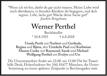 Traueranzeige von Werner Perthel von Süddeutsche Zeitung