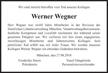 Traueranzeige von Werner Wegner von Süddeutsche Zeitung