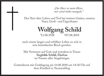 Traueranzeige von Wolfgang Schild von Süddeutsche Zeitung