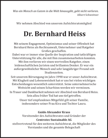 Traueranzeige von Bernhard Heiss von Süddeutsche Zeitung