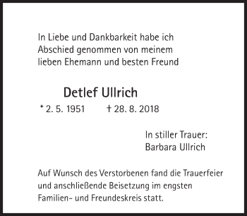 Traueranzeige von Detlef Ullrich von Süddeutsche Zeitung