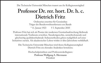 Traueranzeige von Dietrich Fritz von Süddeutsche Zeitung