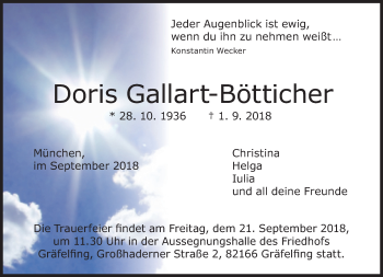 Traueranzeige von Doris Gallart-Bötticher von Süddeutsche Zeitung