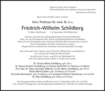 Traueranzeige von Friedrich-Wilhelm Schildberg von Süddeutsche Zeitung