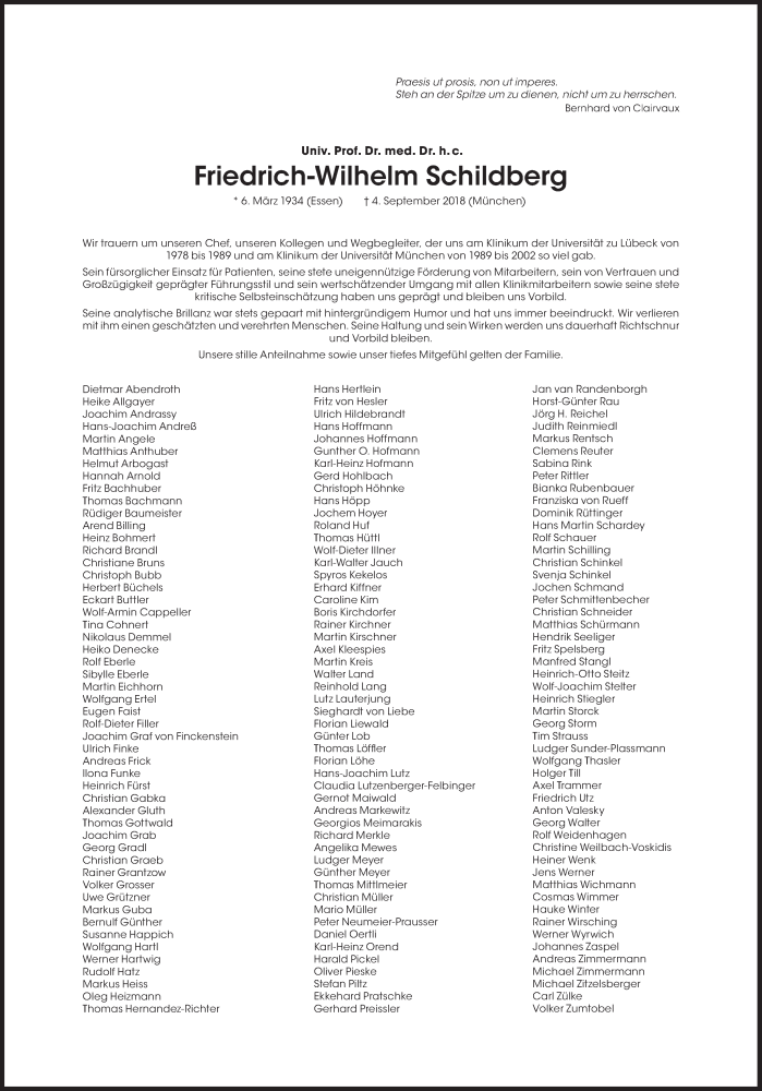  Traueranzeige für Friedrich-Wilhelm Schildberg vom 12.09.2018 aus Süddeutsche Zeitung
