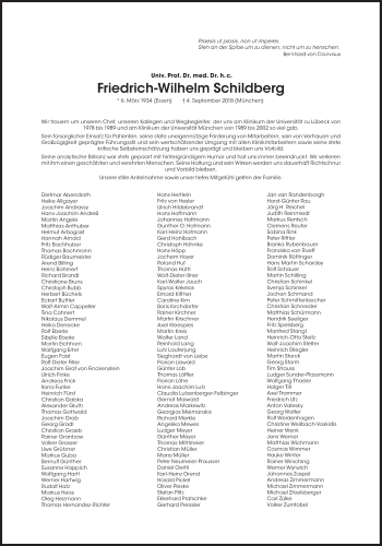 Traueranzeige von Friedrich-Wilhelm Schildberg von Süddeutsche Zeitung