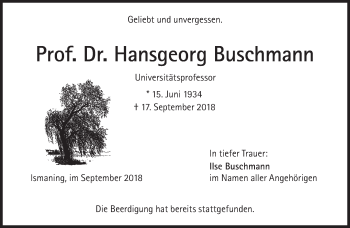 Traueranzeige von Hansgeorg Buschmann von Süddeutsche Zeitung