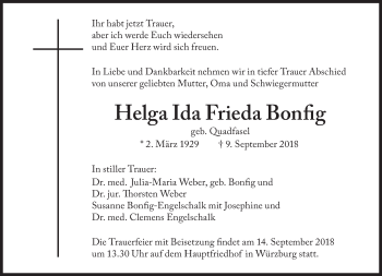 Traueranzeige von Helga Ida Frieda Bonfig von Süddeutsche Zeitung