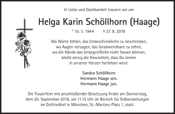 Traueranzeige von Helga Karin Schöllhorn von Süddeutsche Zeitung
