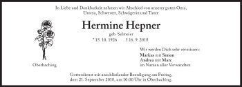 Traueranzeige von Hermine Hepner von Süddeutsche Zeitung