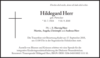 Traueranzeige von Hildegard Herr von Süddeutsche Zeitung