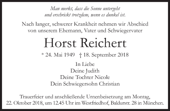 Traueranzeige von Horst Reichert von Süddeutsche Zeitung