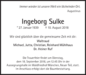 Traueranzeige von Ingeborg Sulke von Süddeutsche Zeitung