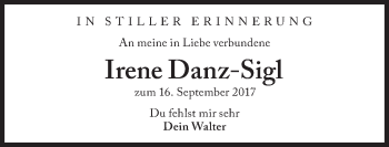 Traueranzeige von Irene Danz-Sigl von Süddeutsche Zeitung