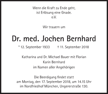 Traueranzeige von Jochen Bernhard von Süddeutsche Zeitung