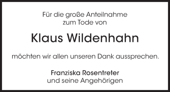 Traueranzeige von Klaus Wildenhahn von Süddeutsche Zeitung