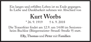 Traueranzeige von Kurt Worbs von Süddeutsche Zeitung