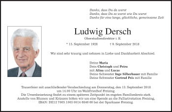 Traueranzeige von Ludwig Dersch von Süddeutsche Zeitung