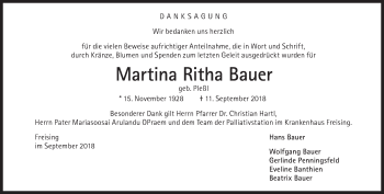 Traueranzeige von Martina Ritha Bauer von Süddeutsche Zeitung