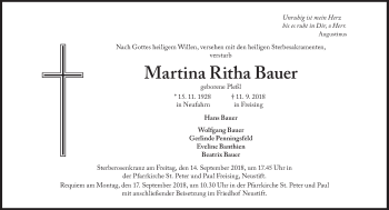 Traueranzeige von Martina Ritha Bauer von Süddeutsche Zeitung